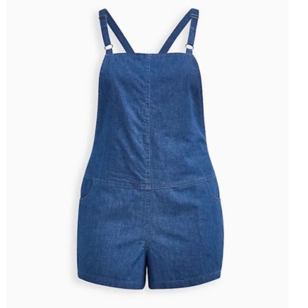 Denim Shortall Romper in Denim Blue